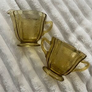 Federal Glass Recollection (Madrid) '76 Amber Yellow Creamer + Sugar Bowl